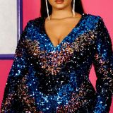 YF1099 Plus-size dress with matching colour sequin V-neck dress plus-size dress YF10991010
