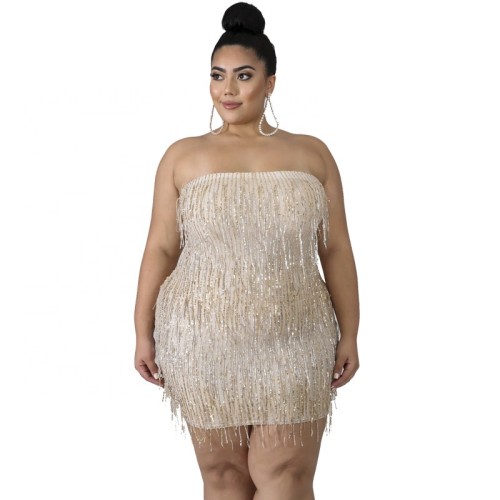 American hot style plus-size women club sexy dress&skirts strapless beaded pieces dress YF1087
