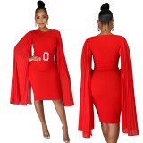 Winter dress 2020 fashion sexy loose elegant  casual solid color Cape long sleeve lady round neck A-line dress 867283