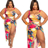 Fashionable 5xl women sexy  swinsuit  Floral Print Bikini Contrasting Color Plus Size one pieces swimwear YF105364