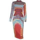 Wholesale long sleeves dot printed tight women plus size dress 865465