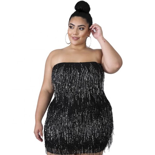 American hot style plus-size women club sexy dress&skirts strapless beaded pieces dress YF1087
