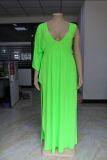 Bulk Sexy Deep V Neck High Split Stretchy Plus Size Women Dresses Ladies Solid Green Soft Elastic Woman Plus Size Dress Summer YF104657