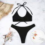 Two-Piece Bikini Black Ribbed Swimsuit Swimsuits SP00718