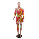 Low price tie-dye printed hollow tight-fitting one-piece plus size pants 115465