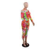 Low price tie-dye printed hollow tight-fitting one-piece plus size pants 115465