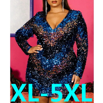 YF1099 Plus-size dress with matching colour sequin V-neck dress plus-size dress YF10991010