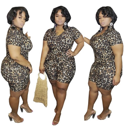 Hot Style Junior Women'S Clothing Fashion Leopard Print Two Piece Plus Size Dress YF105768