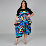 patchwork print casual plover dress Spring summer sexy loose women dress YF116879
