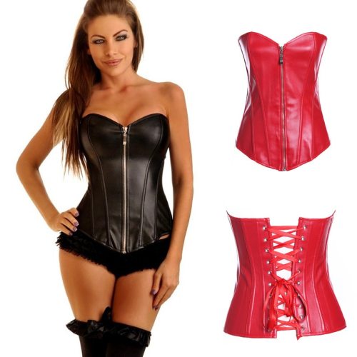Sexy Women Zipper Leather Corset Corsets 1-31122