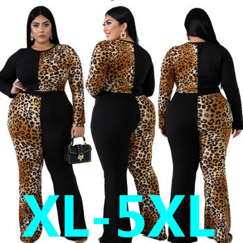 The new plus-size women's two-piece leopard print outfitYF108495