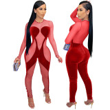 Hot-selling hot-selling European and American women's fashion contrast color slim-fit off-shoulder jumpsuit 885263