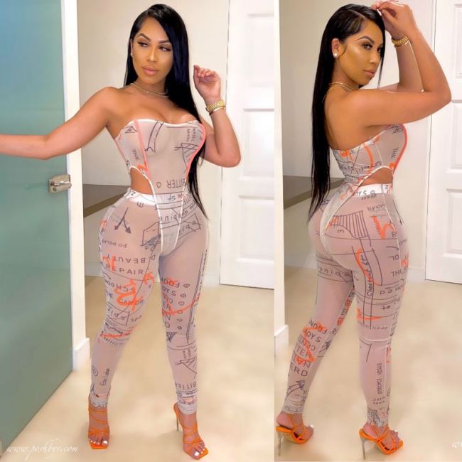 Strapless Math Formula Print Ladies Bodysuits Women 2 Piece Set Sexy Clothing 2021 Streetwear  858495