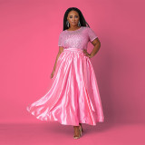 cross-border  wish hot sale European and American plus size women's fashion sequined dress with lace YF116677
