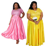 cross-border  wish hot sale European and American plus size women's fashion sequined dress with lace YF116677
