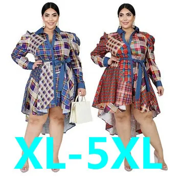 New Arrival African Grid Contrast Color Women Dress Elegant Women Casual Dress Plus Size Women Dress 1135