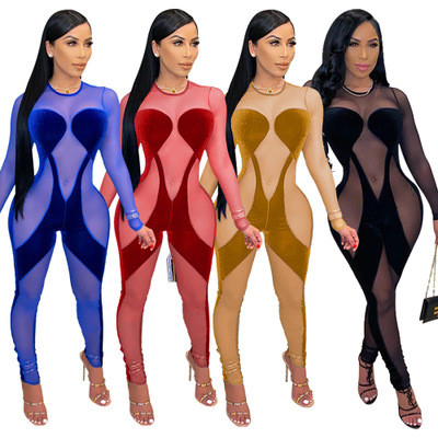 Hot-selling hot-selling European and American women's fashion contrast color slim-fit off-shoulder jumpsuit 885263