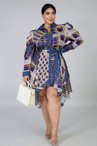 New Arrival African Grid Contrast Color Women Dress Elegant Women Casual Dress Plus Size Women Dress 1135