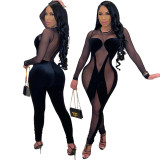 Hot-selling hot-selling European and American women's fashion contrast color slim-fit off-shoulder jumpsuit 885263