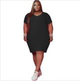 Women O Neck Summer Solid Color Oversized Dress Dresses Q7149510