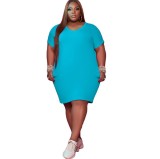 Women O Neck Summer Solid Color Oversized Dress Dresses Q7149510