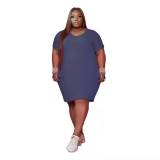 Women O Neck Summer Solid Color Oversized Dress Dresses Q7149510