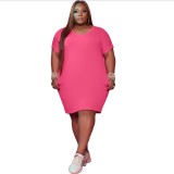 Women O Neck Summer Solid Color Oversized Dress Dresses Q7149510