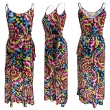 Tie-Dye Colorful Print Sling Dress Dresses X918394