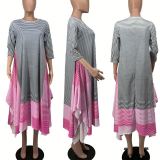 Women Printed Striped Color Irregular Dress Dresses YS21829
