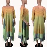 Women Printed Striped Color Irregular Dress Dresses YS21829