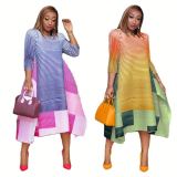 Women Printed Striped Color Irregular Dress Dresses YS21829