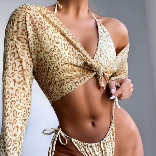 Sexy Leopard Printing Three Piece Bikini Swimsuit Swimsuits 7660112