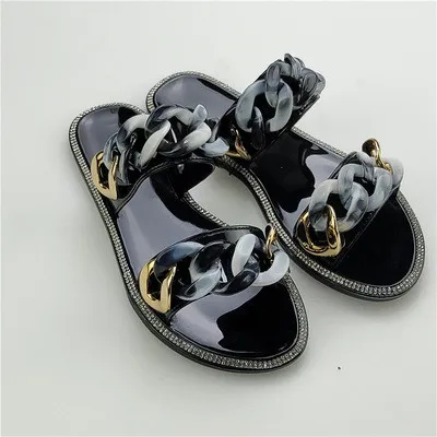 Fashion Clear Bright Chain Slipper Slippers Slides Slide 201-a0112