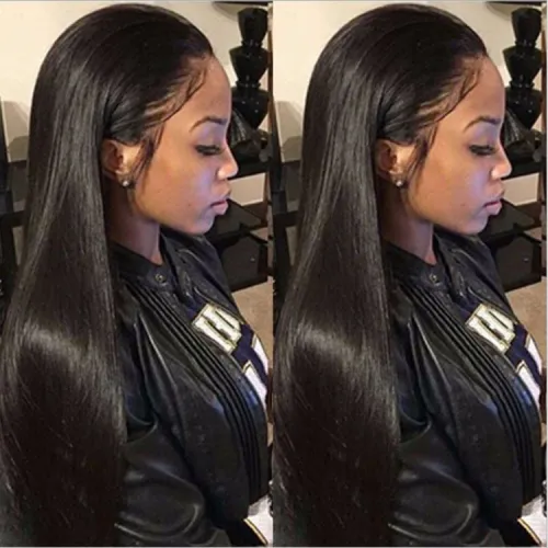 Wig Mid-Cut Front Lace Wig Women's Black Long Straight Hair Chemical Fiber Head Cover L23