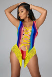 Rainbow Print Summer Backless Bandage Swimsuit Swimsuits WB906172