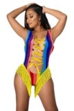 Rainbow Print Summer Backless Bandage Swimsuit Swimsuits WB906172