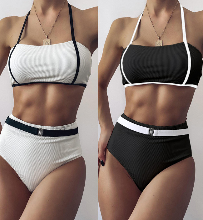 Women Tie Open Back High Waist Swimsuit Swimsuits LZ6172