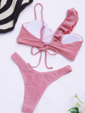 Women Two Pieces Solid Color Pink Bikini Swimsuit Swimsuits W16576