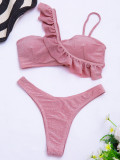 Women Two Pieces Solid Color Pink Bikini Swimsuit Swimsuits W16576