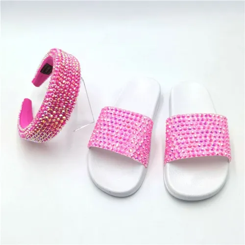 Summer Women's Bling Rhinestone Slippers Diamond Slides And Headband HH01526