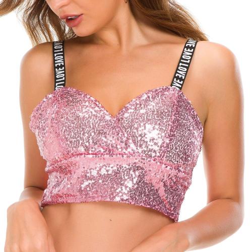 Fashion Sexy Sequin Deep-V Sleeveless Strap Women Vest Tops 66879#