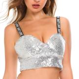 Fashion Sexy Sequin Deep-V Sleeveless Strap Women Vest Tops 66879#