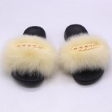 Women's Summer Slippers Real Fox Raccoon Fur Yellow Chain Slides