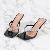 Transparent Slippers Women Heels Square Toe Jelly Slides 63756-23