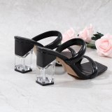 Women Summer New Soft Leather Comfortable High-Heel Slides 64167-45