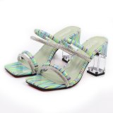 Sexy Summer Beach Ladies Slides Female Sandals Crystal High Heels 6416-1021