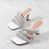 Summer Sexy Rhinestone Open Toe High Heel Heels Slide Slides 18623-12