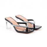 Transparent Slippers Women Heels Square Toe Jelly Slides 63756-23
