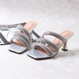 Summer Sexy Rhinestone Open Toe High Heel Heels Slide Slides 18623-12