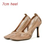 Vintage Square Toe Stretch Pumps Women Gold Chain High Heels 97910-12